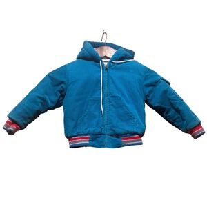 Vintage OshKosh Bgosh Toddler 4 Blue Corduroy Sherpa Lined Hooded Bomber Jacket